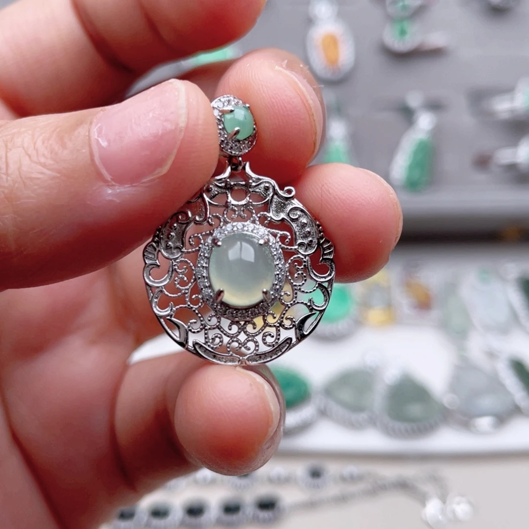 翡翠银S925镶嵌吊坠(不含链)