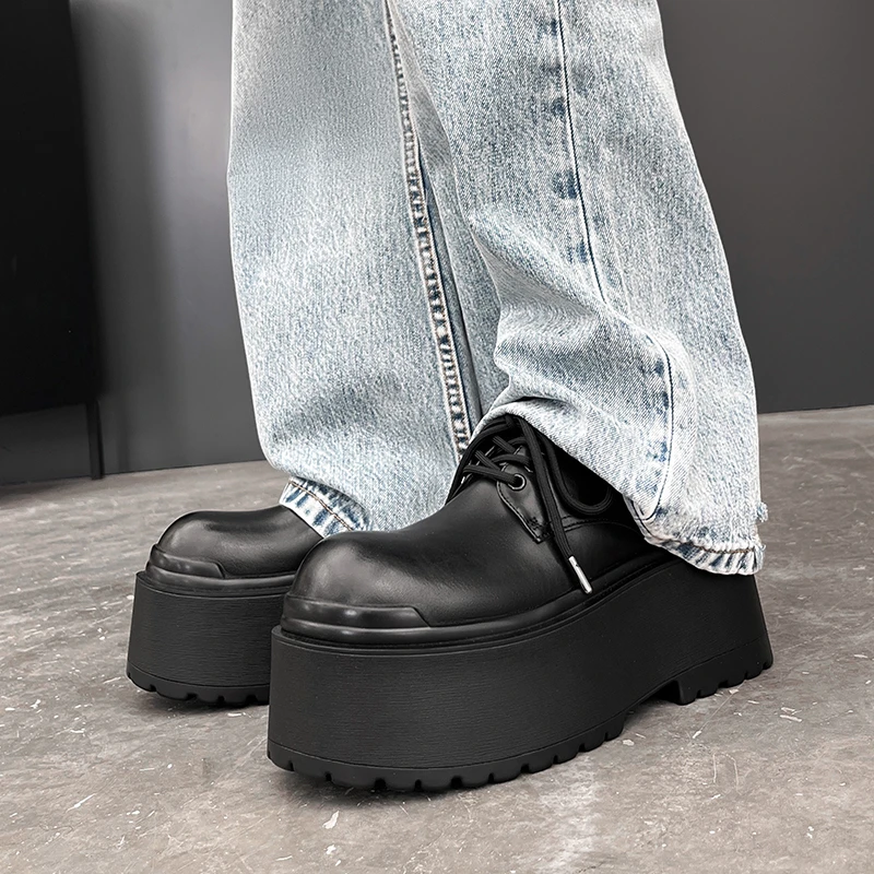 增高德比鞋男休闲英伦风高级感厚底皮鞋发型师小众大头10CM松糕鞋