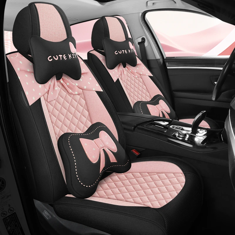 女神款汽车座套四季通用全包围卡通可爱亚麻座椅套布艺透气坐垫