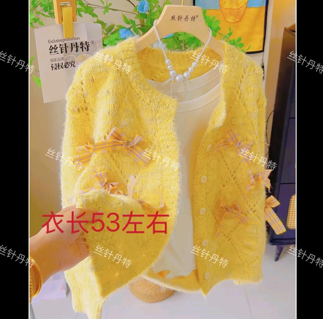 3多蝴蝶结甜美减龄镂空短款韩版毛衣外套秋冬新款软糯上衣针织衫