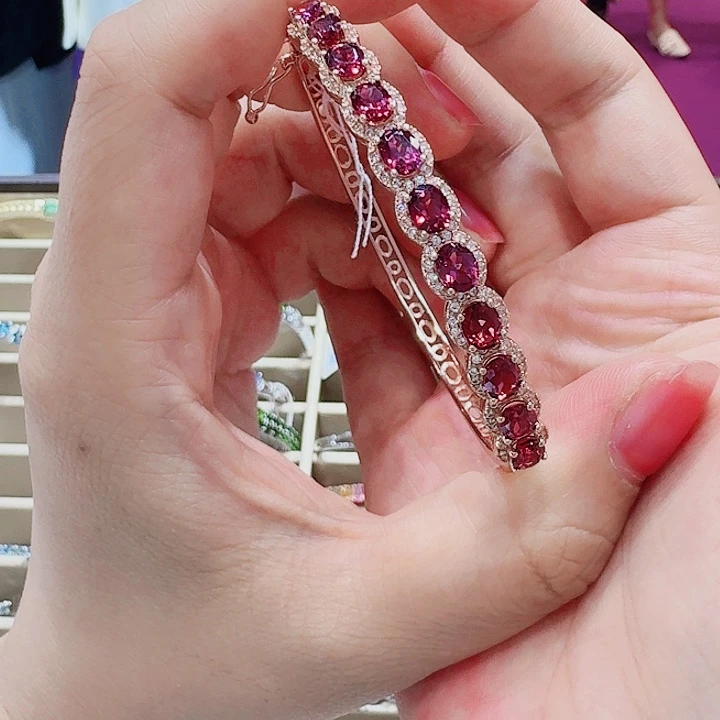 石榴石银S925镶嵌手镯手镯