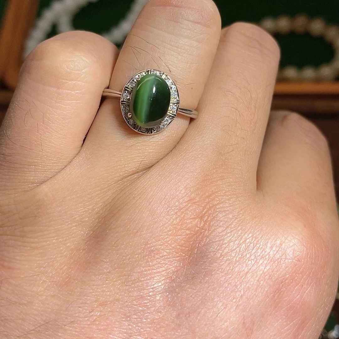 【闪购商品】银S925镶嵌戒指和田玉（碧玉）