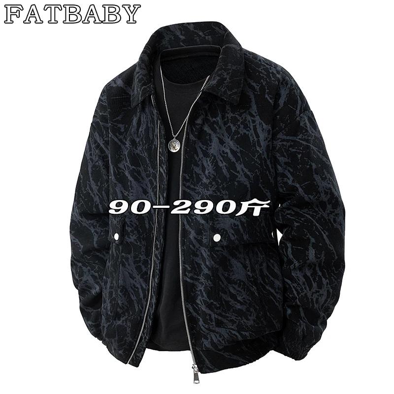 春季设计感扎染夹克加肥加大码宽松户外休闲青年翻领复古百搭外套