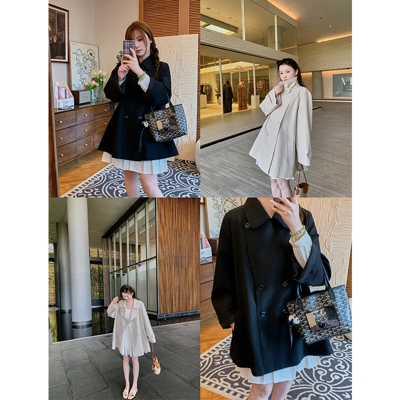 马西西大码女装设计感翻领双排扣风衣春夏季胖mm宽松显瘦阔版外套