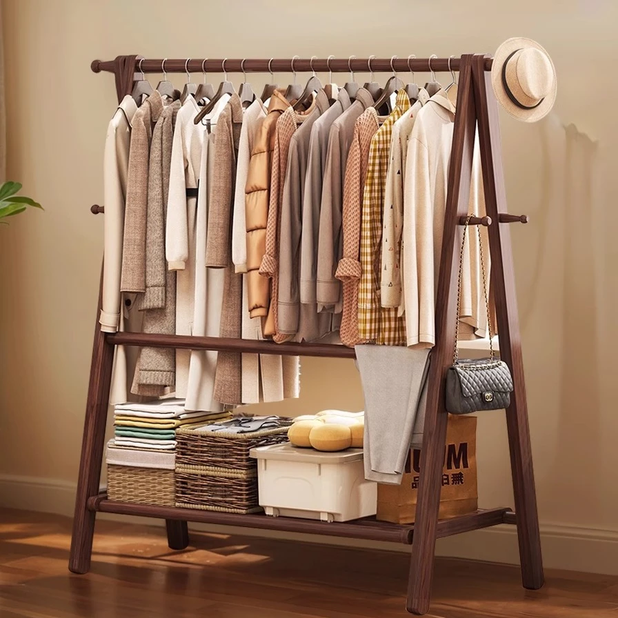 实木衣帽架衣架落地卧室家用挂衣架简易晾衣架室内挂裤子衣服架子