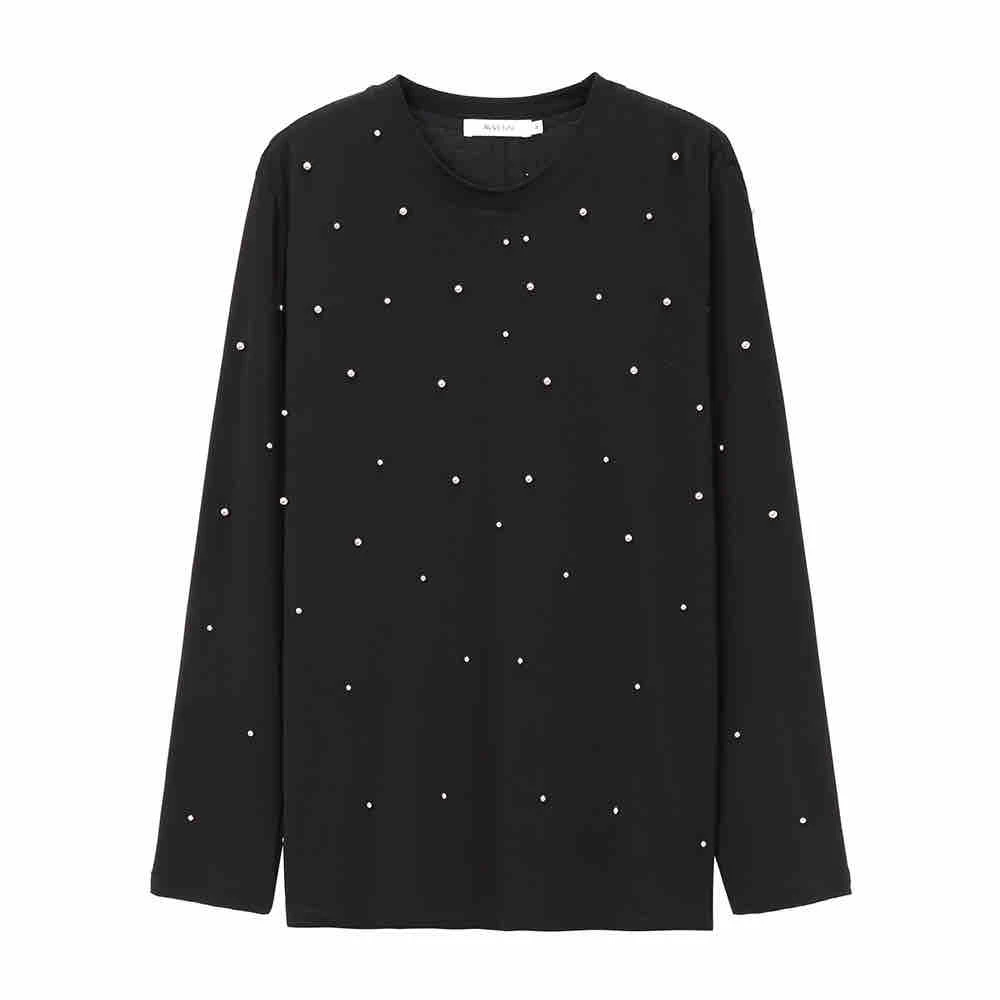 AVVENN2025春可调节收腰钉珠宽松长袖T恤女1290dopdop买手店