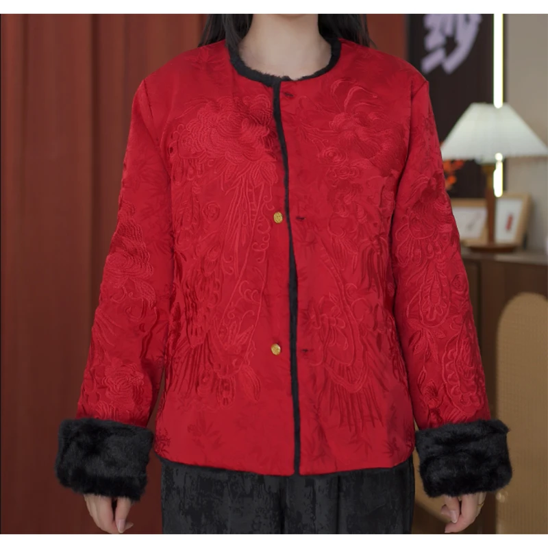 霜华-重磅苏绣刺绣双面穿加厚保暖女上衣毛毛外套-2243