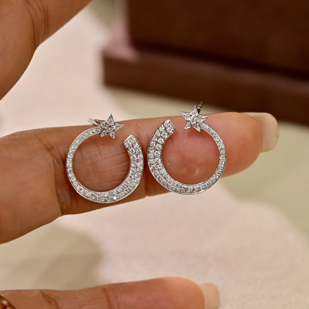 【JSZ】18k金天然钻石的五角星耳钉，豪华大气又气质十足