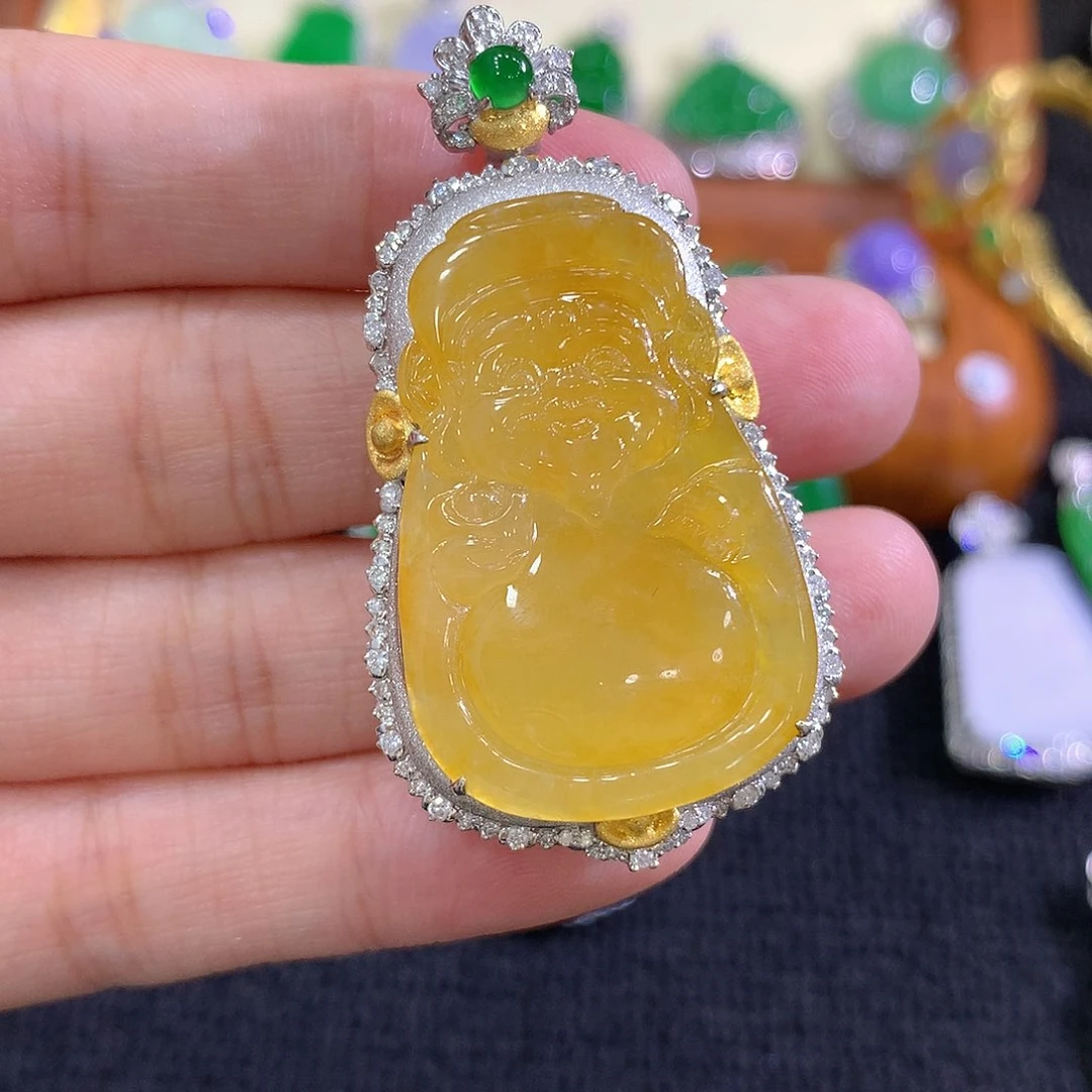 【闪购商品】翡翠18K金镶嵌吊坠(不含链)财哥