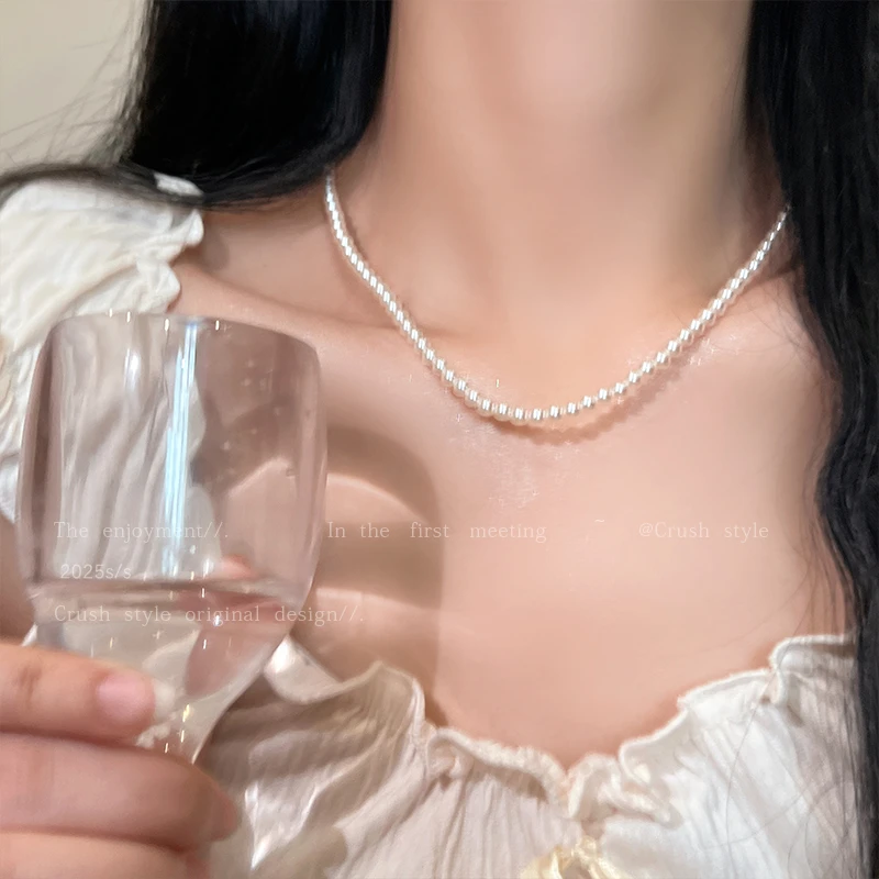 铜合金仿珍珠项链 轻奢小众贝珠锁骨链女2025新款法式高级感颈链