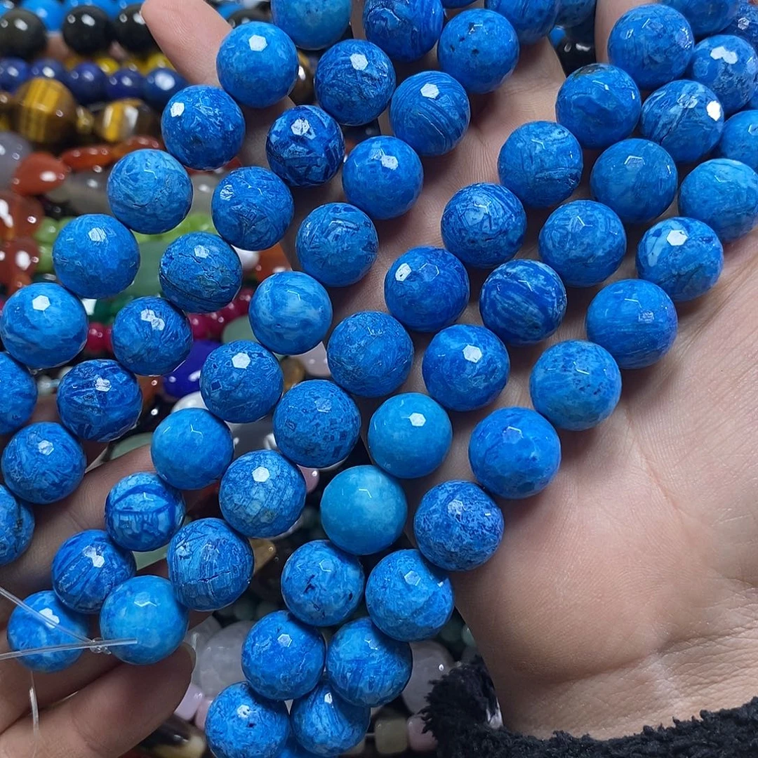 玛瑙/玉髓未镶嵌珠宝半成品蓝玛瑙切面一条卡14mm