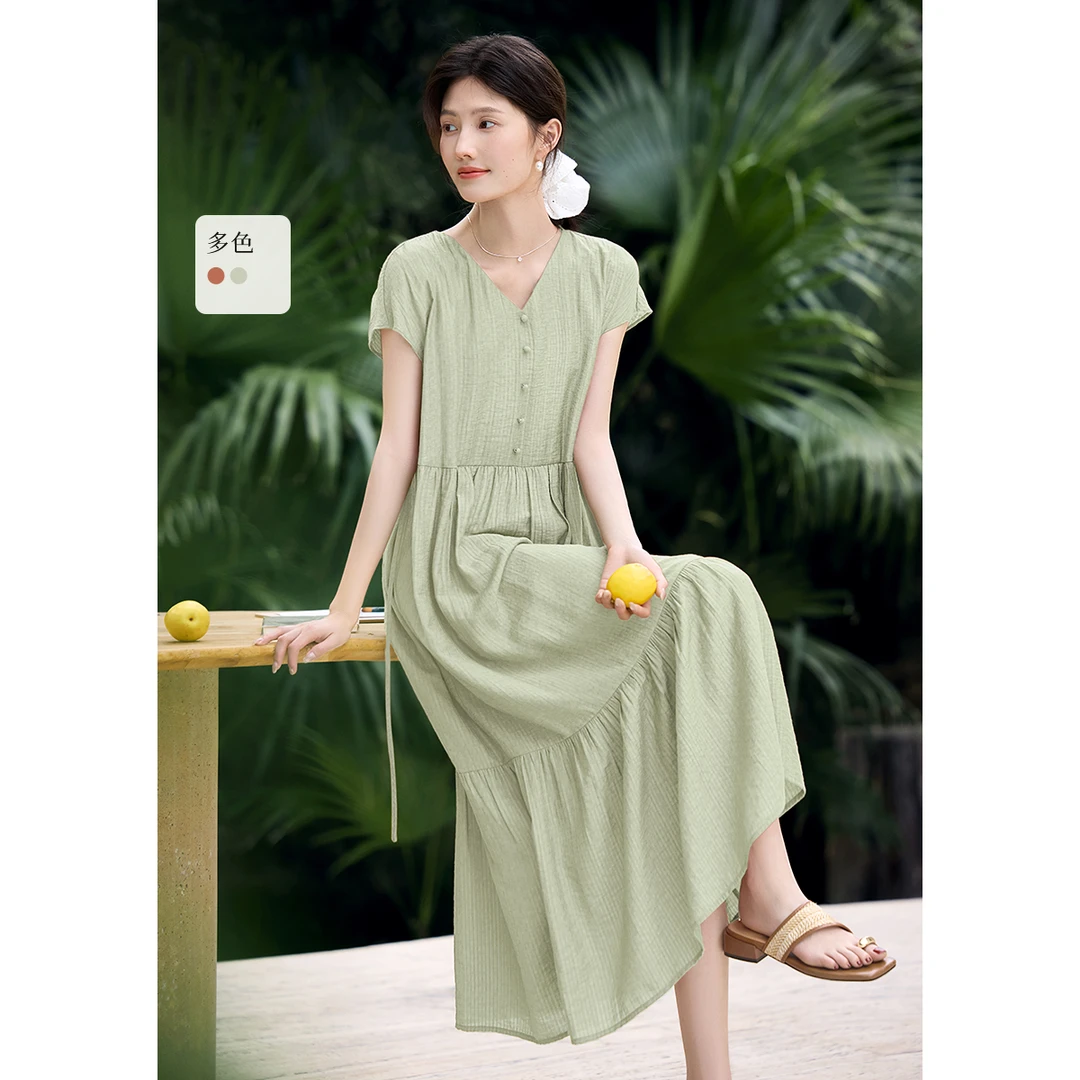 XWI/欣未【夏日橙光】2025夏季度假法式长连衣裙0340