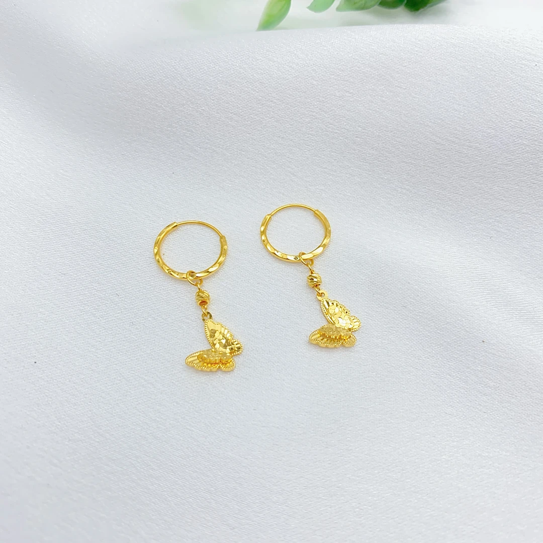 老庙黄金足金5G精工龙鳞蝴蝶耳圈吊时尚气质2.39克