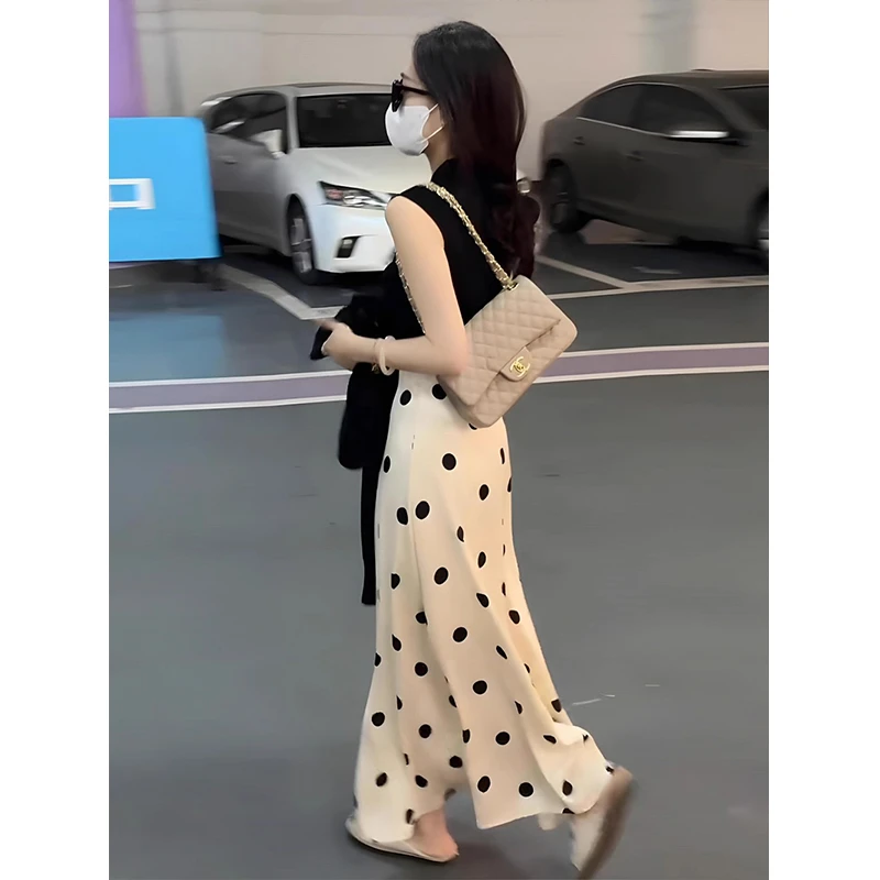 法式醋酸缎面波点半身裙女2025夏季新款高腰垂感a字鱼尾包臀长裙