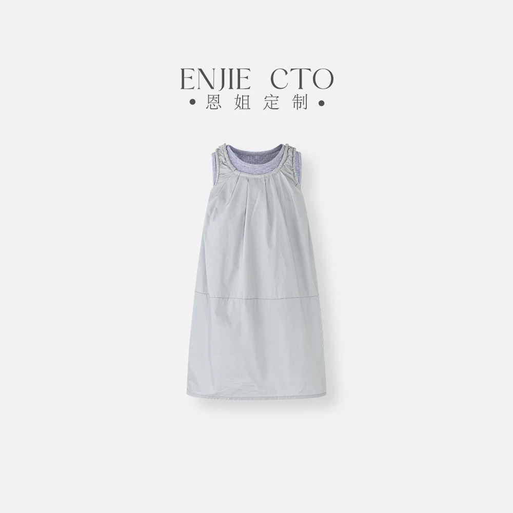 【予诺定制】夏季童装女童百搭灰色翻领背心连衣裙ENCK7806