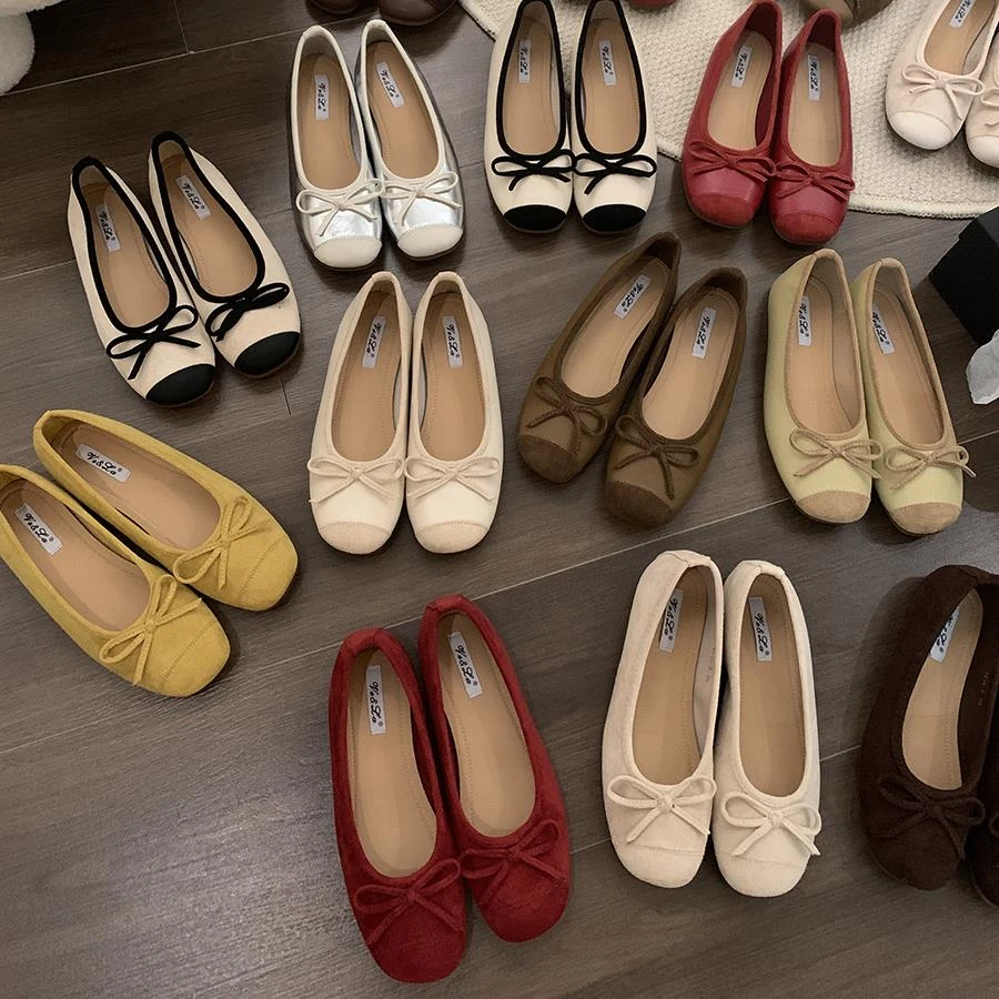 法式小红色温柔平底单鞋女鞋子2025春秋季软底仙女蝴蝶结芭蕾舞鞋