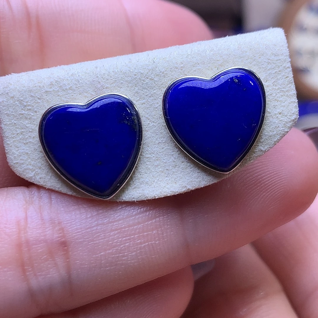 青金石银S925镶嵌耳饰