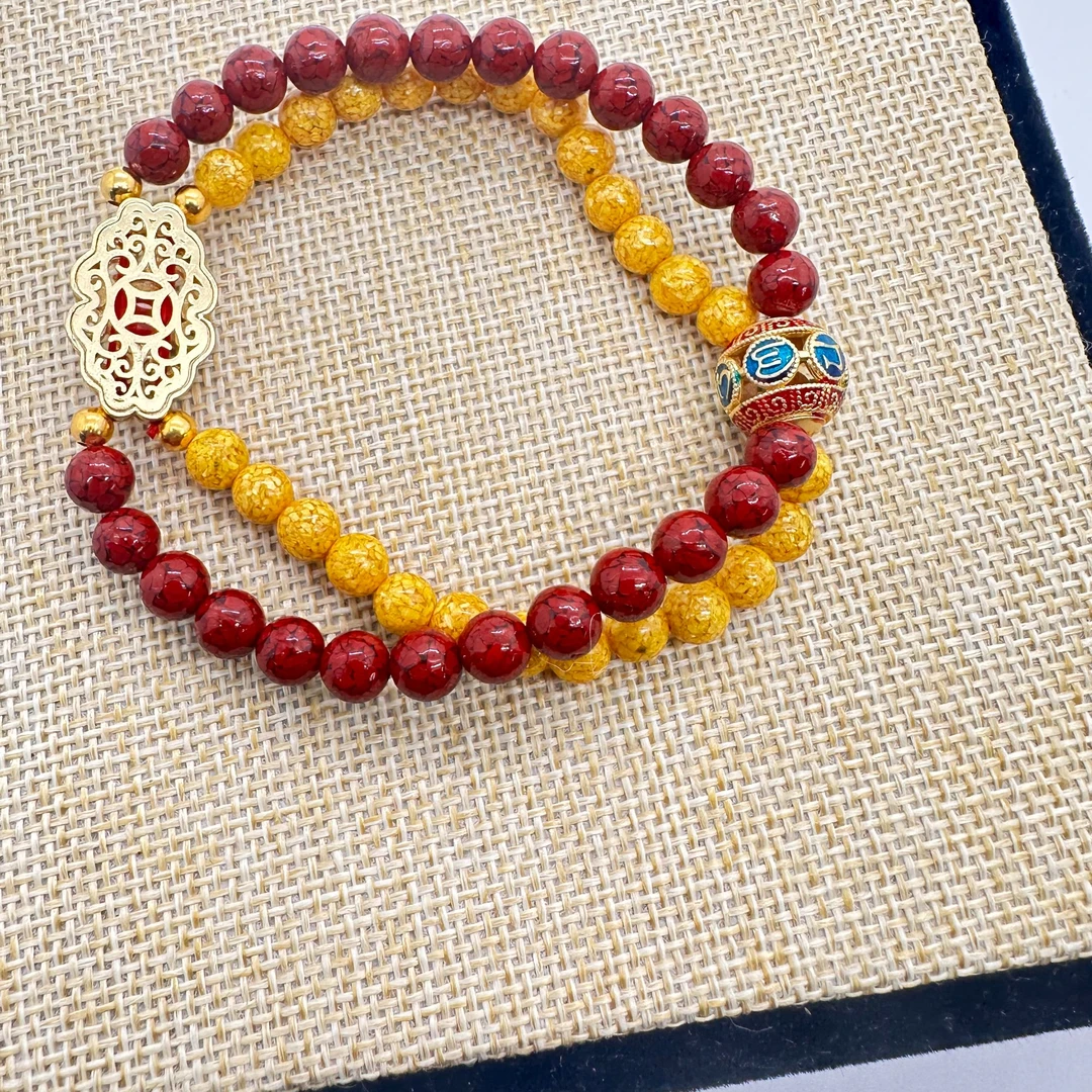 含辰砂工艺品6mm晶体双色阴阳手链jt5024