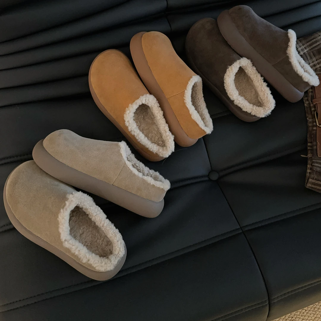 厚底土豆鞋韩版纯色素面包头款极简风包头拖百搭休闲时尚雪地靴