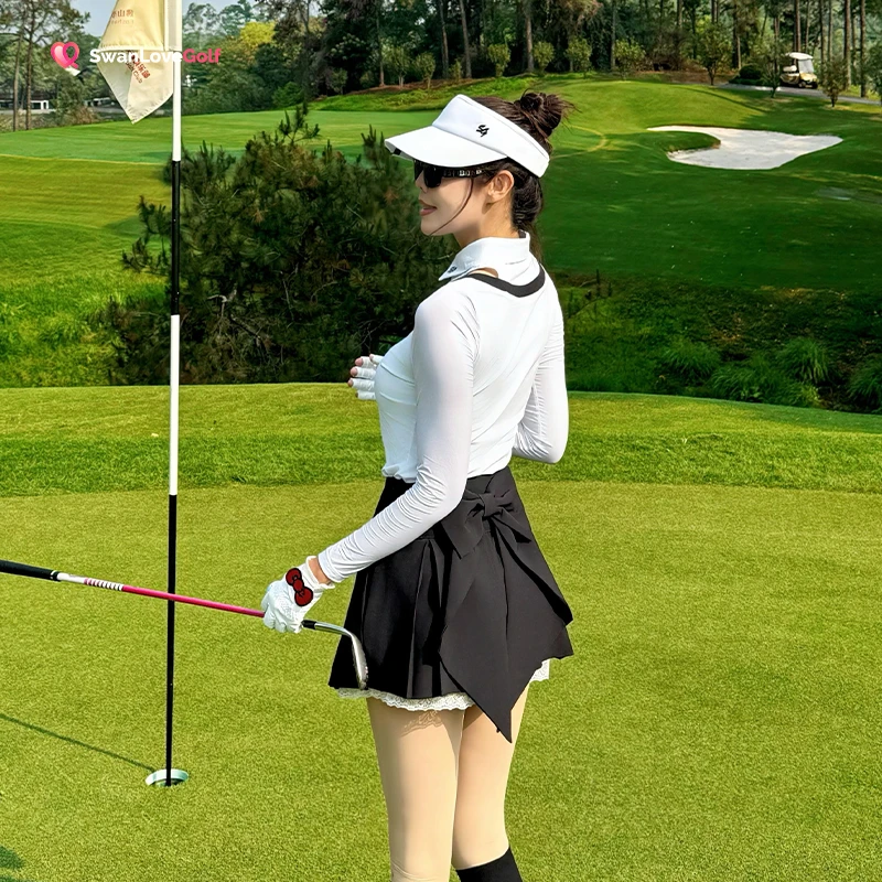高尔夫女装简约镂空polo领上衣高级感运动球服高腰蕾丝百褶裙女