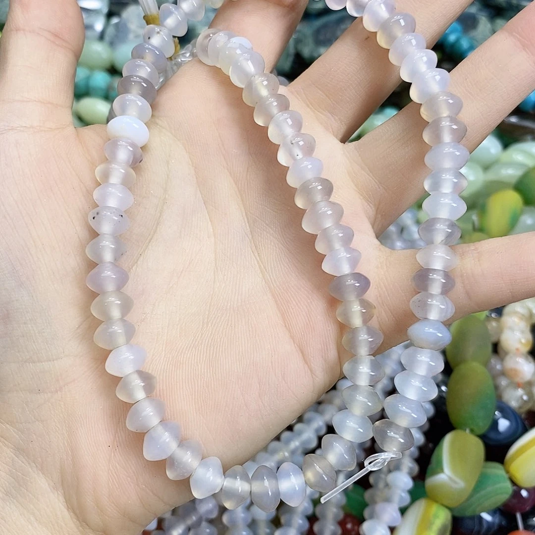 玛瑙/玉髓未镶嵌珠宝半成品灰玛瑙飞碟随机一条装散珠