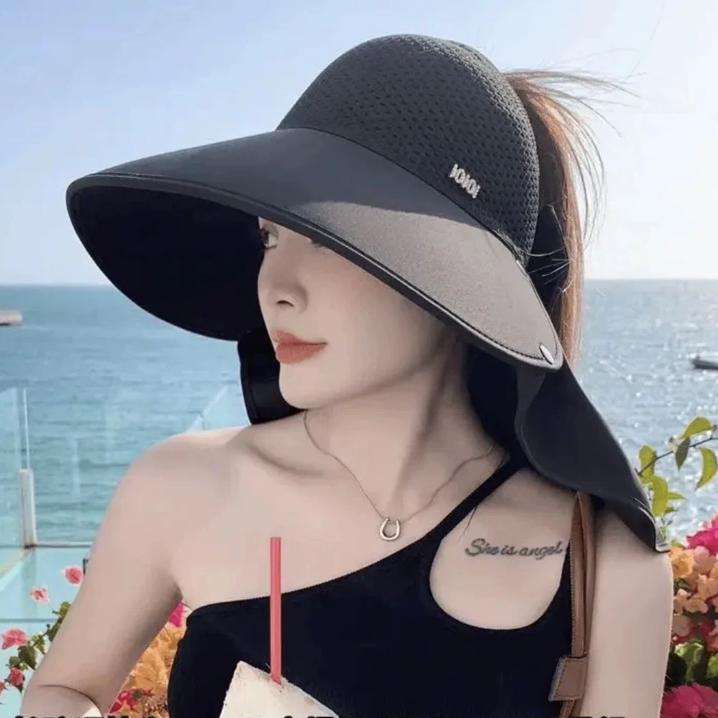 大檐遮阳帽女春夏防晒护颈透气渔夫帽户外骑车遮脸帽子