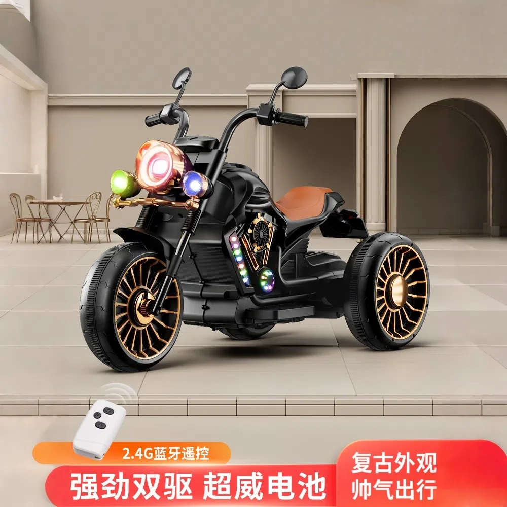 电动哈雷三轮车可坐人可遥控适合1-6岁男女孩0-3岁儿童车史努比