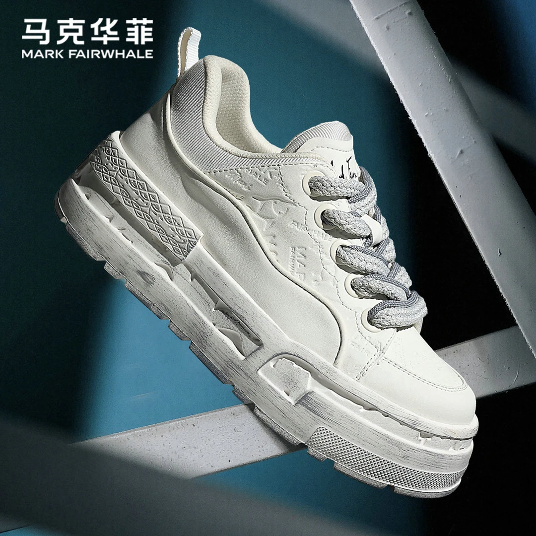 马克华菲做旧设计板鞋男2025新款痞帅厚底增高运动潮鞋百搭休闲鞋