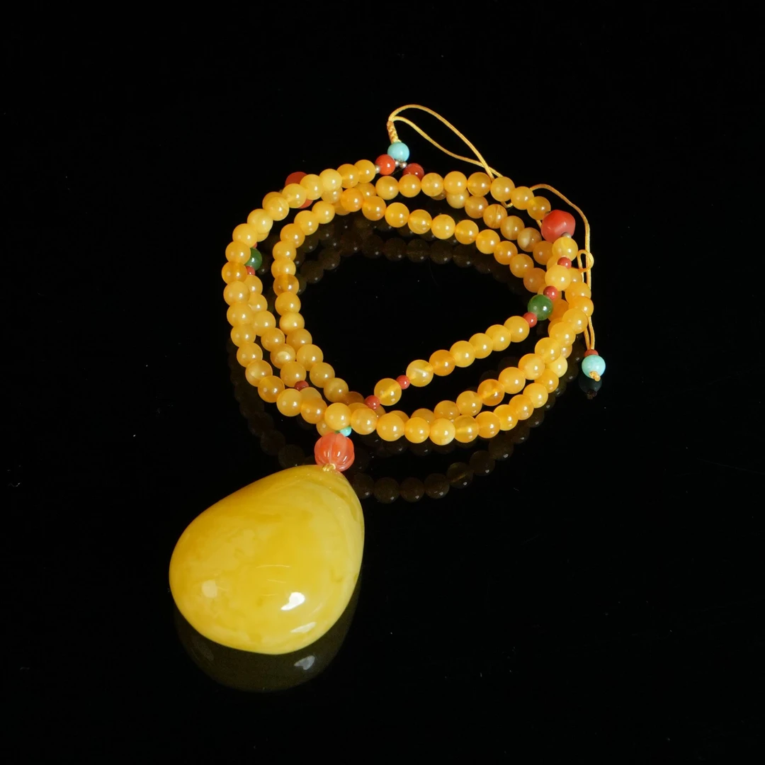 DY-M1986 满蜜鸡油黄蜜蜡水滴吊坠套装 26.38g