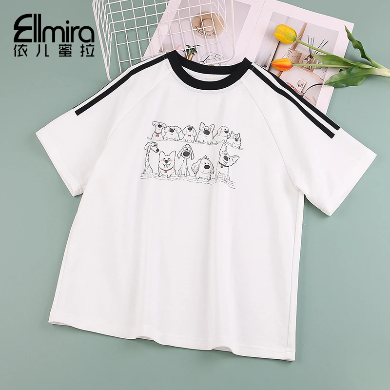 8958女童短袖t恤夏季上衣打底宽松圆领白色2025新款大童洋气薄款