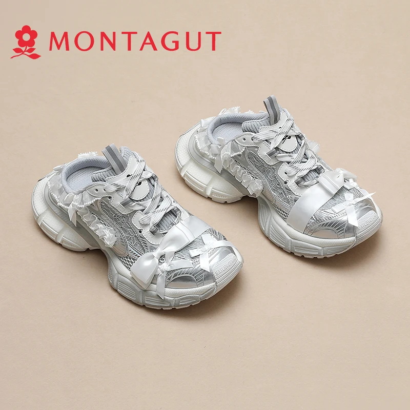 Montagut/梦特娇厚底增高老爹鞋女百搭休闲运动鞋透气网面跑步鞋