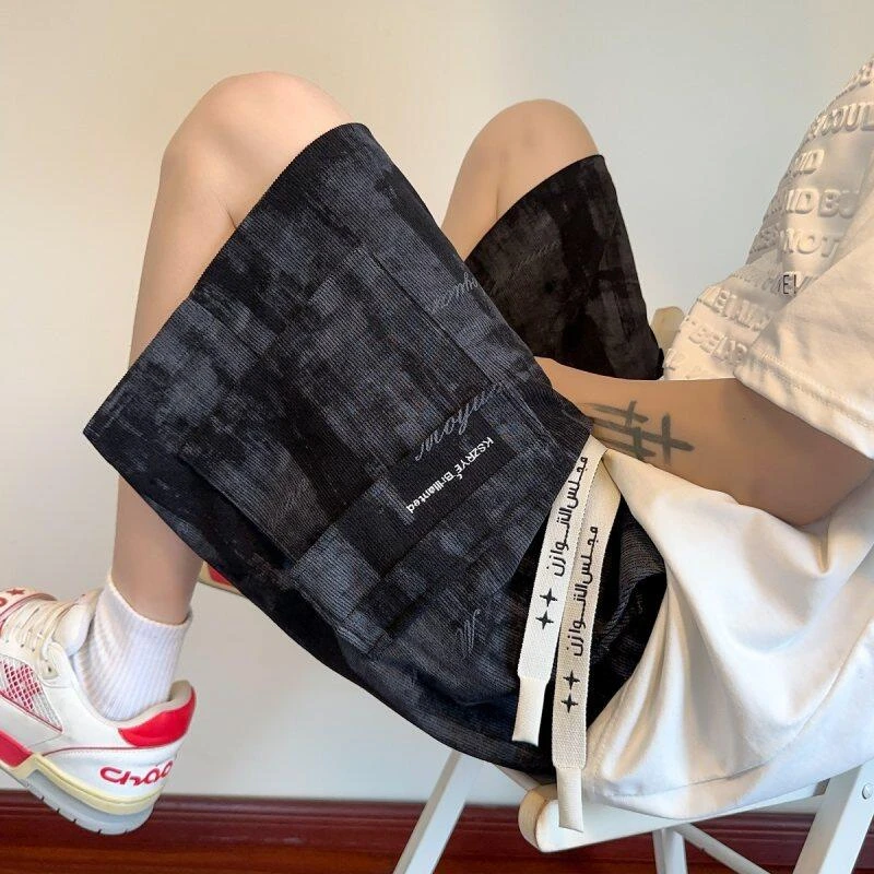 扎染迷彩工装短裤男夏季薄款潮牌美式休闲中裤宽松直筒外穿五分裤