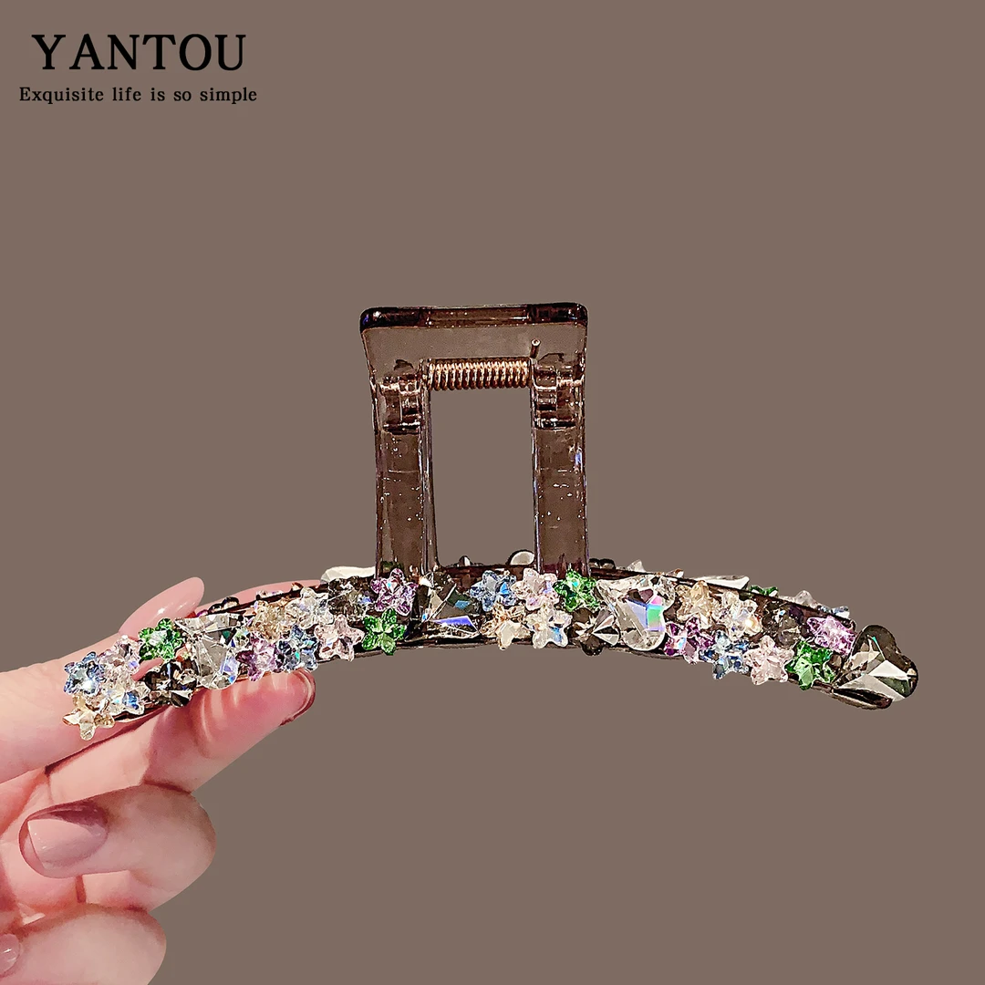 韩系精致闪钻发夹抓夹网红高级感大号彩色星星后脑勺盘发鲨鱼夹女