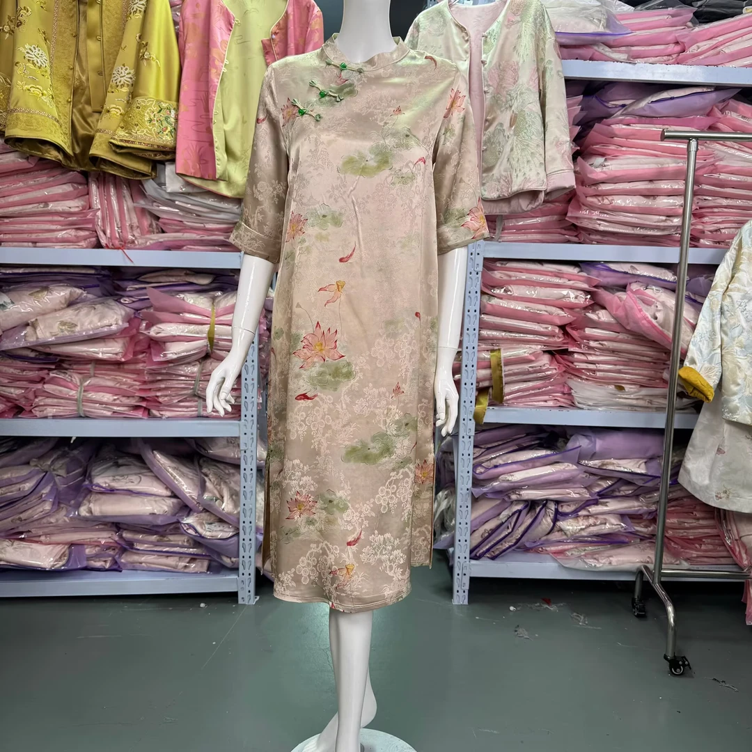 [怀夕]新中式套头七分袖A字裙连衣裙优雅日常夏季水墨复古