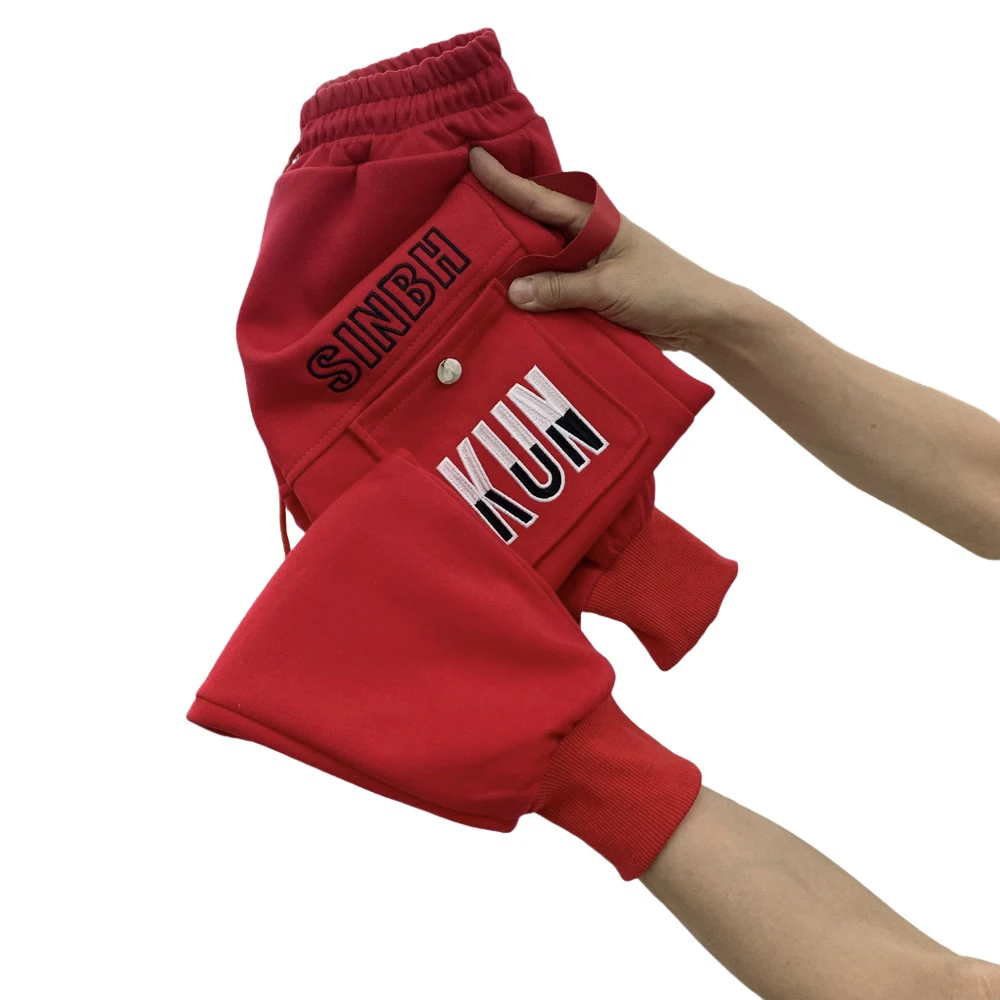 DX1018春秋新款刺绣字母松紧腰束脚工装裤显瘦百搭休闲女裤