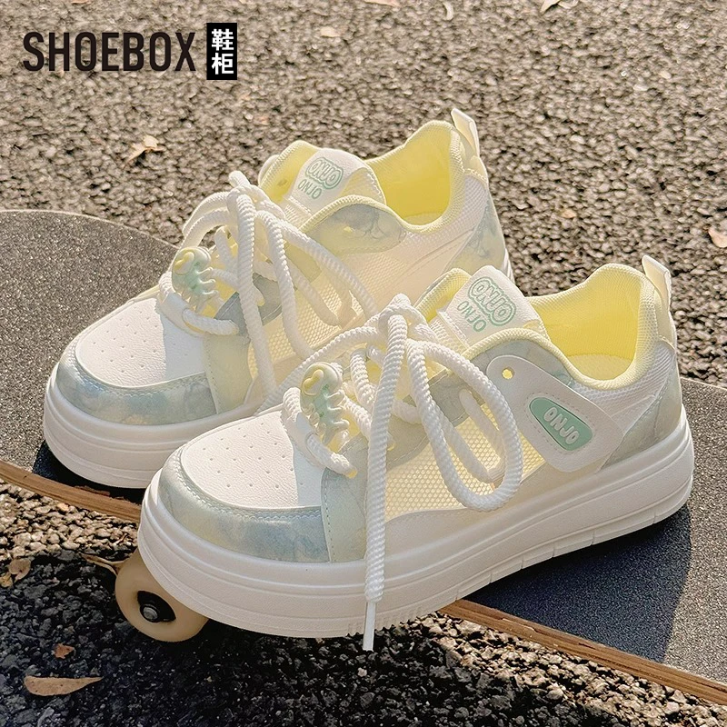 SHOEBOX鞋柜新款厚底时尚休闲小白鞋女款2025夏季百搭透气板鞋