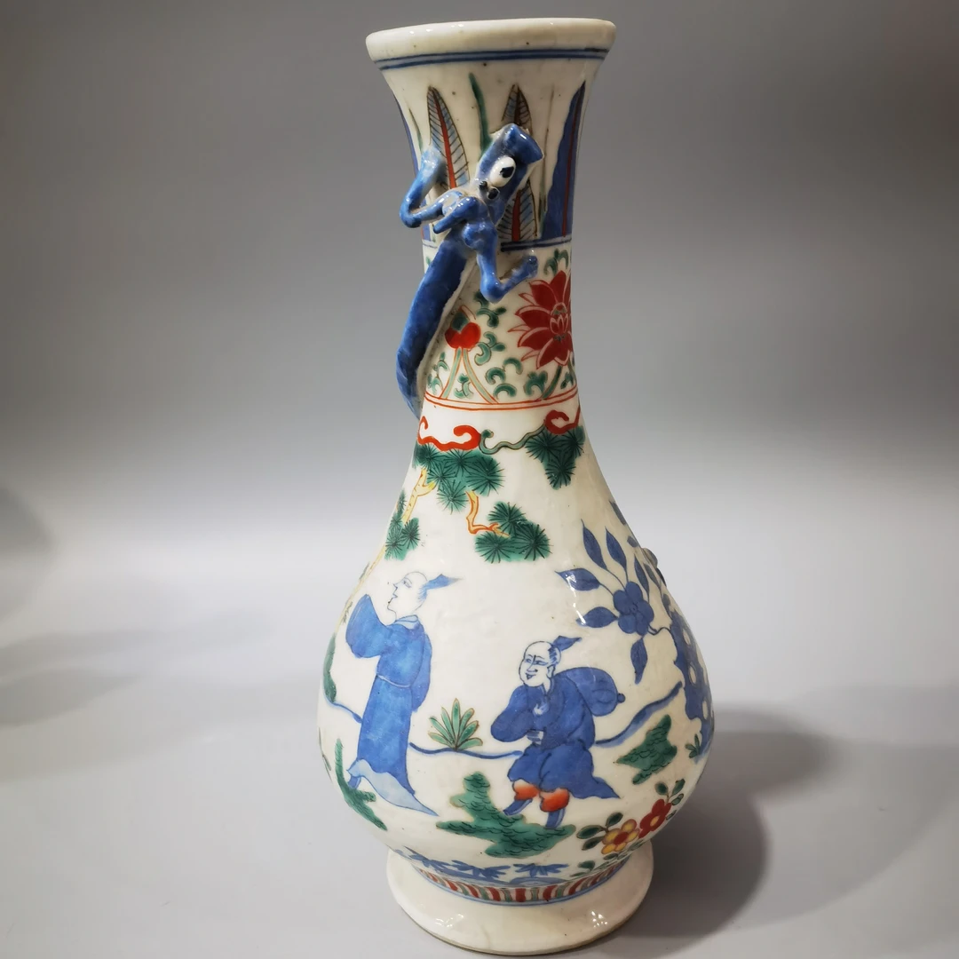 架粉彩描金花鸟多棱