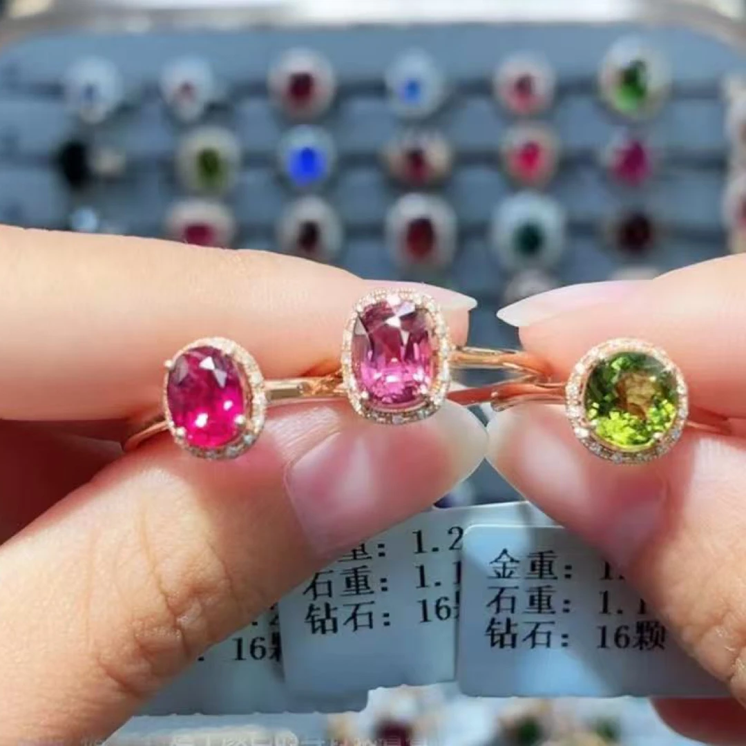 卡诺恩彩宝18k镶嵌钻石天然碧玺戒指时尚气质高雅3