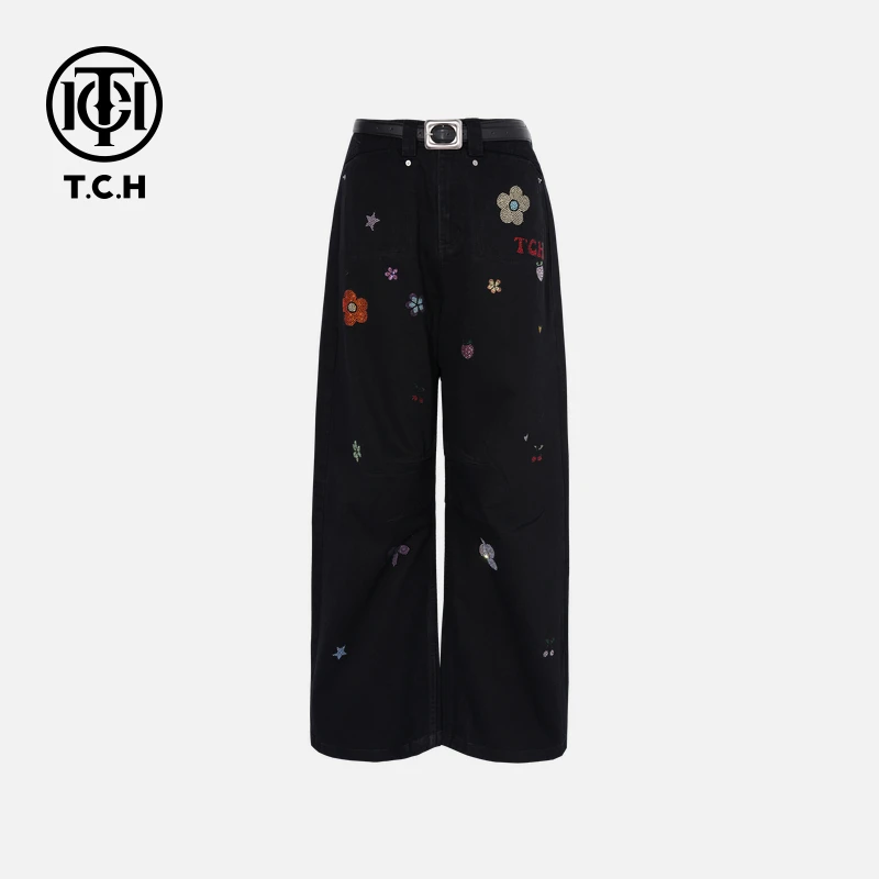 年终大促款TCH烫钻时尚休闲百搭气质牛仔裤女T75C20E5048轻奢tch