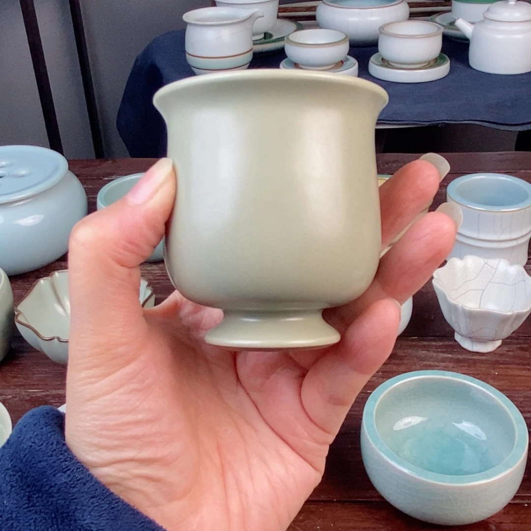 朱砂胎豆青釉 闻香杯 不开片