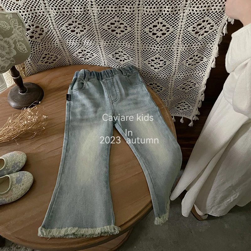 【复古牛牛】Q2313K毛边牛仔喇叭裤鱼子酱品牌女童童装