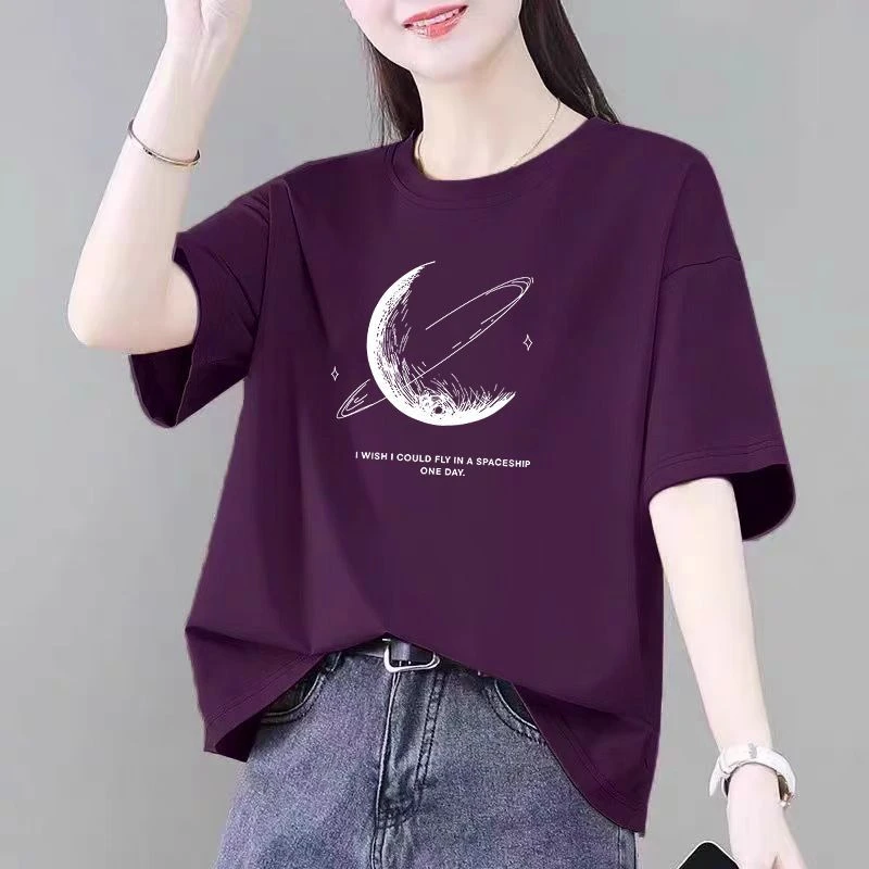 夏季100%纯棉短袖T恤大码200斤宽松显瘦美式百搭学生半袖休闲上衣