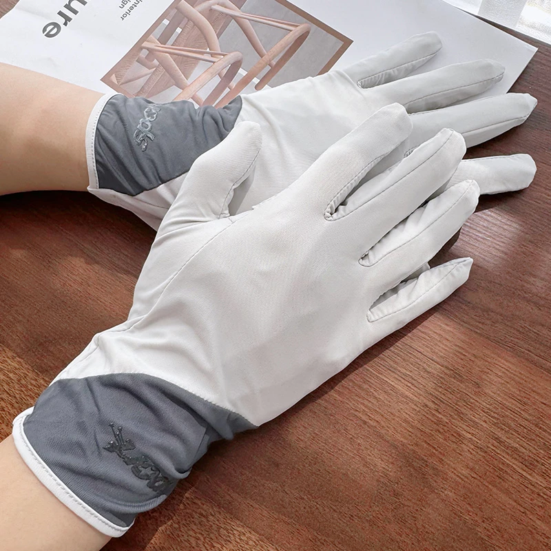 UPF50+镂空掌心开车防晒手套女男夏季骑车防紫外线露指可触屏冰丝