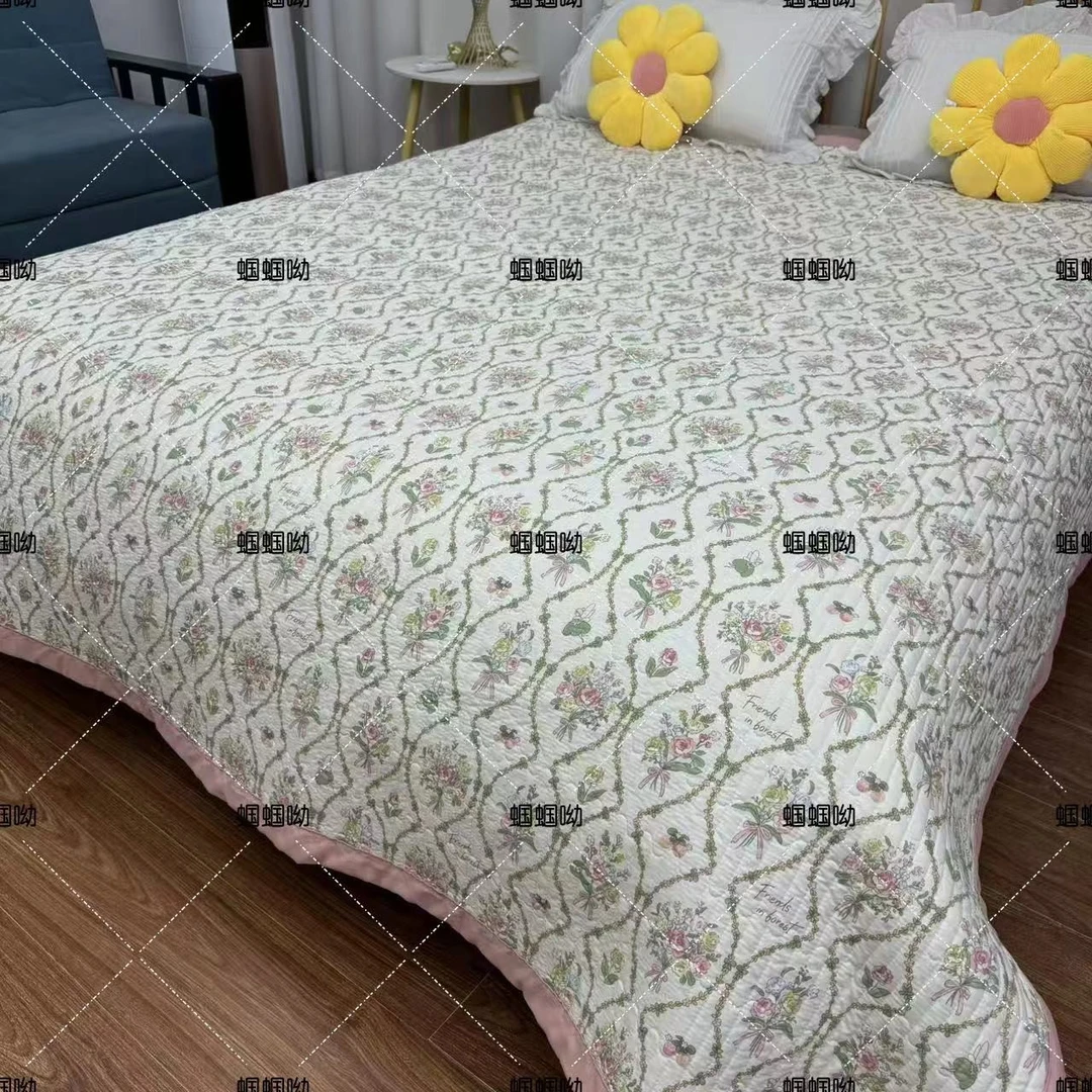 【欧花粉双人】四季双人亲肤柔软透气床盖孤品