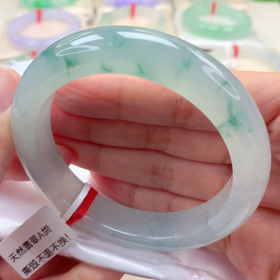 未镶嵌手镯翡翠57.1冰晴飘花 厚庄 完美 喵喵