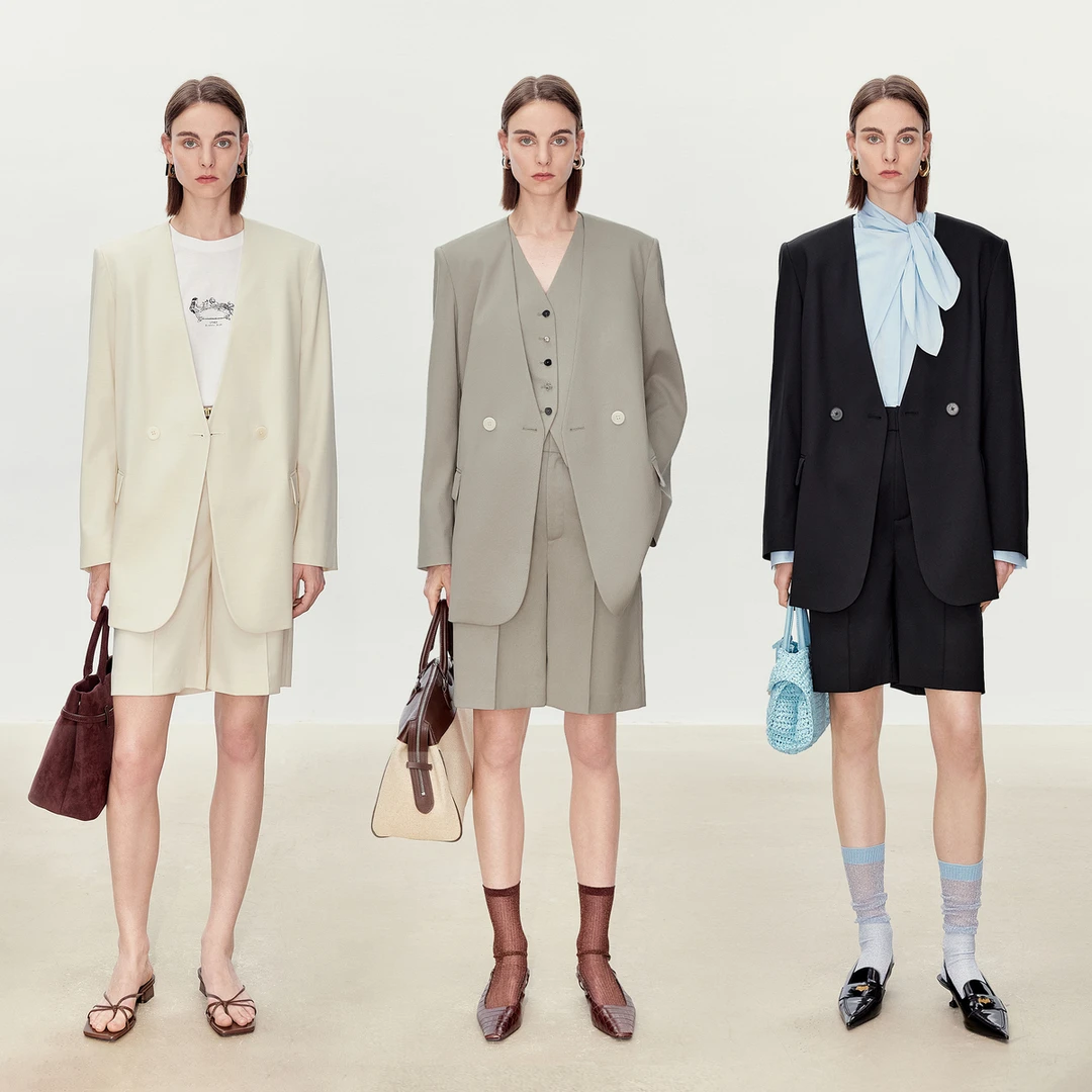 无领双排扣西装后片拼色丁马甲短裤时尚LGD2FSW184/183/179