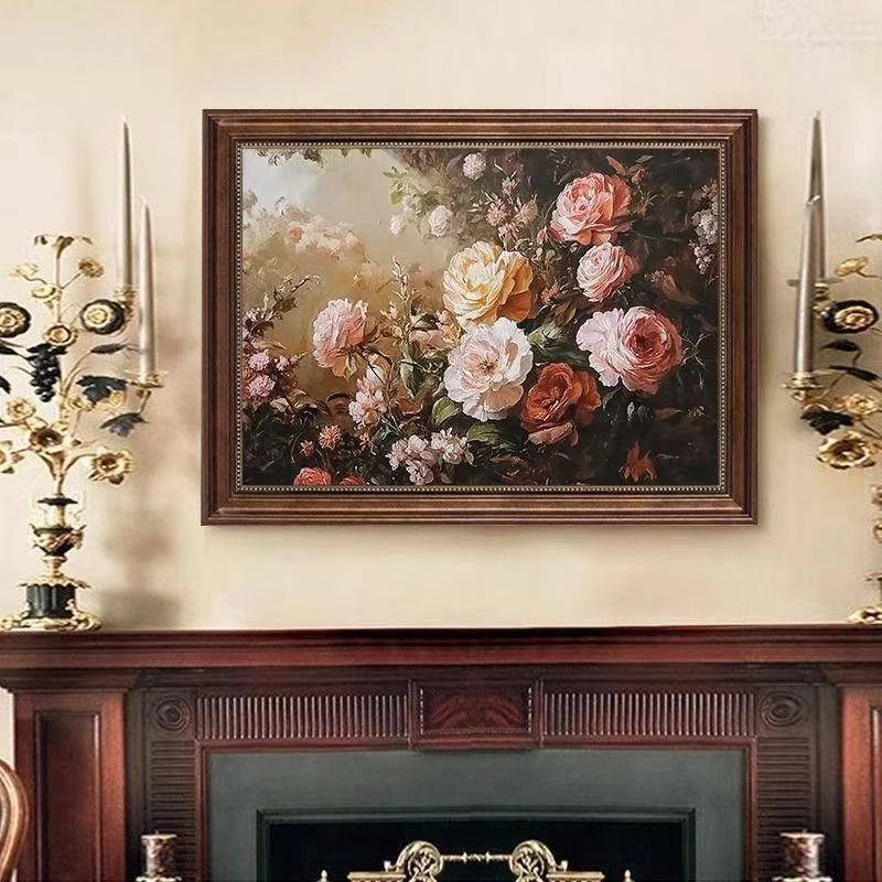 D118牡丹花卉挂画欧式美式风格适用于厨房餐厅卧室客厅装饰40*60