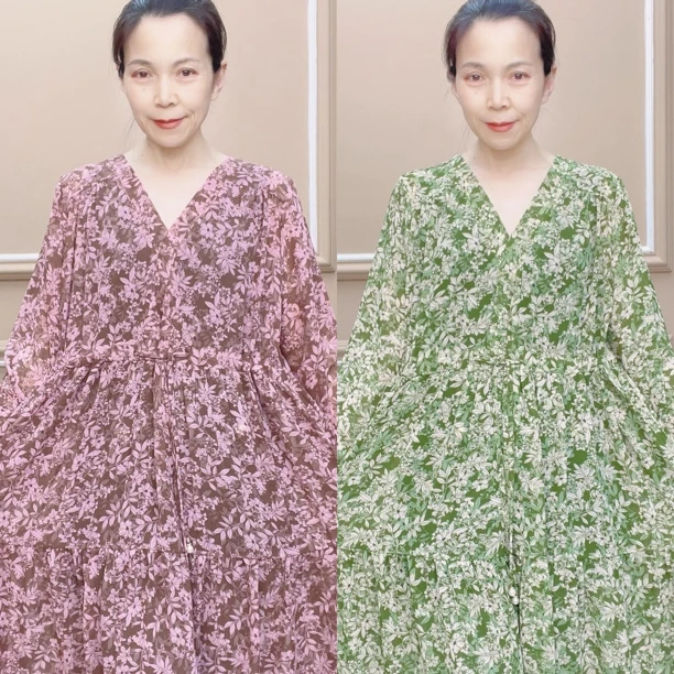 连衣裙夏季碎花大码气质时尚长袖女士遮肚中长款