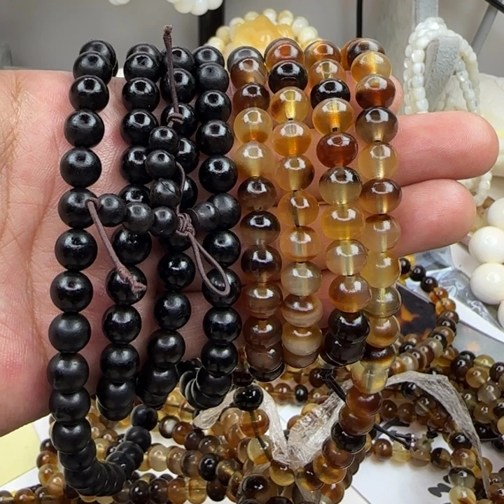 东非黑黄檀（紫光檀）手串/手链半山半水牛角脖挂
