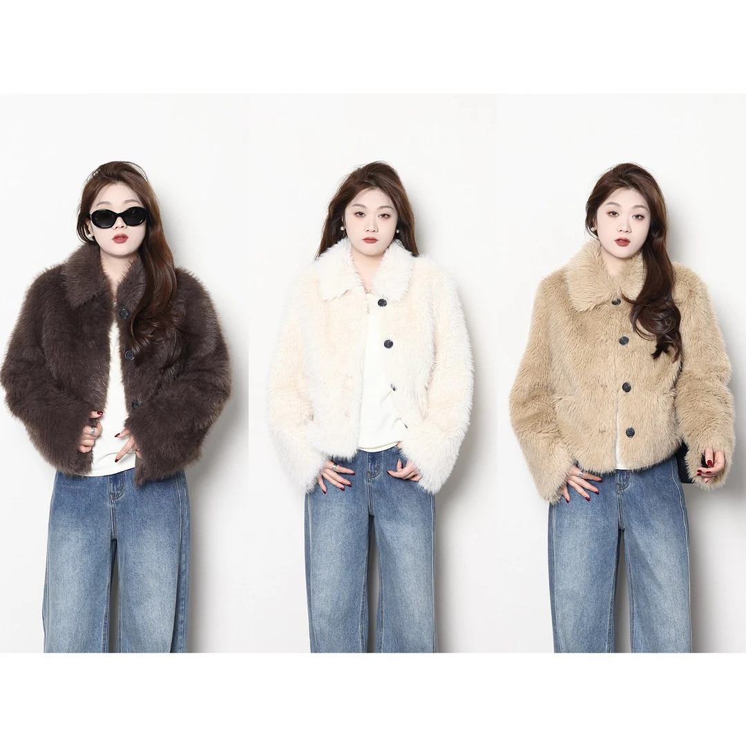 裂渡宣宣-【名流都会】微胖大码女冬气质时尚短款环保毛外套ZY25515